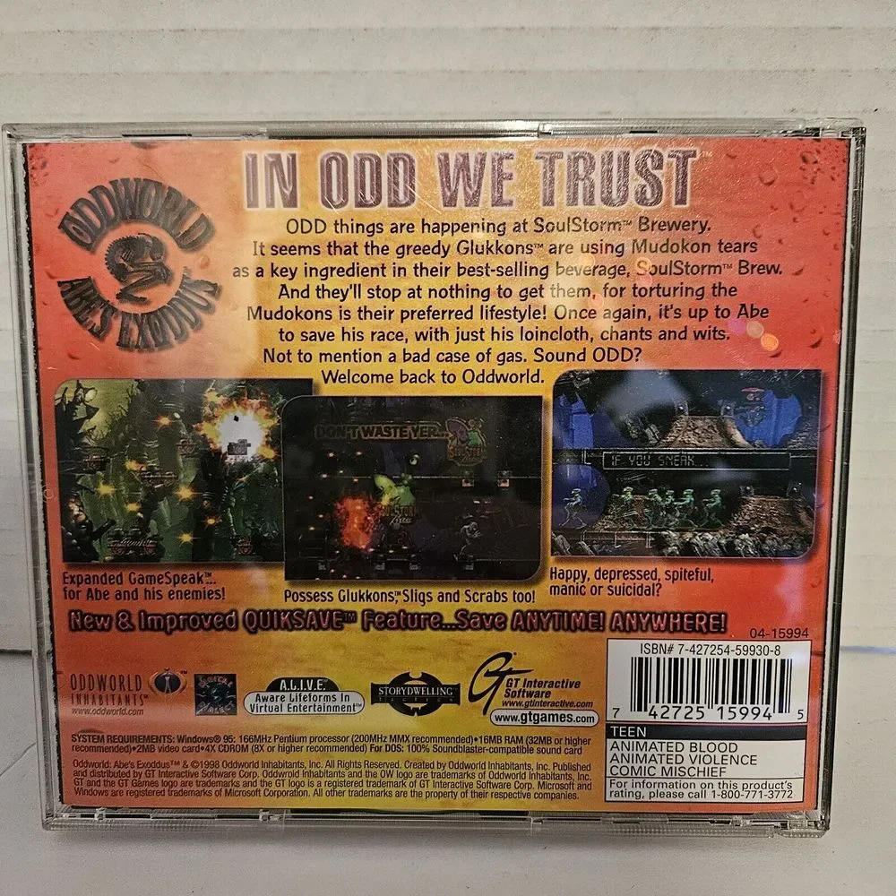 ODDWORLD ABE'S EXODUS - 2 disc set - Windows 95 1998‎ CD ROM GAME